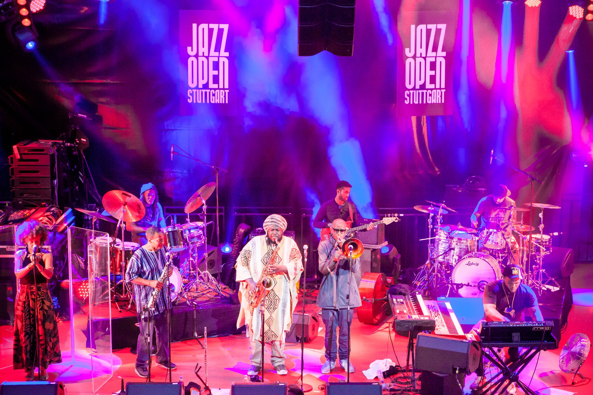 Kamasi Washington performing at the Altes Schloss at the Stuttgart Jazz Open 2017.